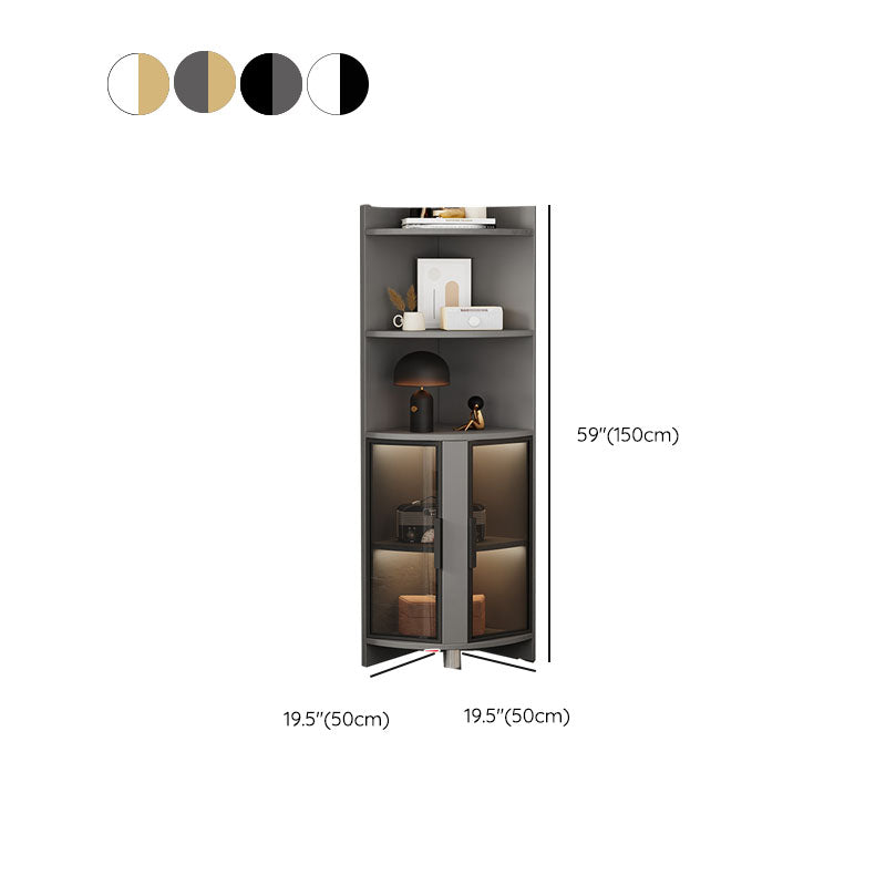 Wood Glass Paned Corner Modern Bar Pulls Accent Cabinet with Doors