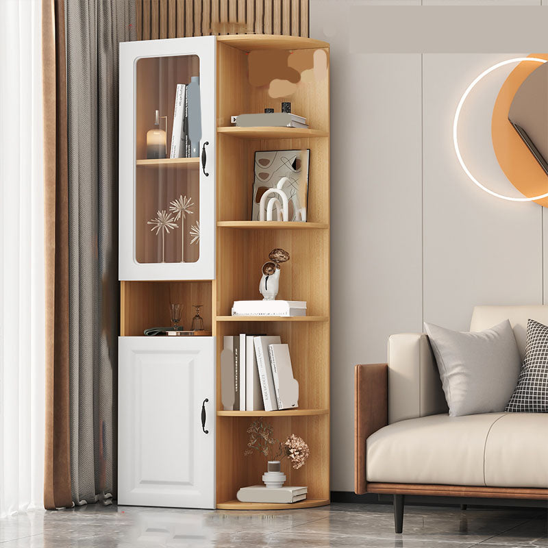 70.9" Tall Modern Glass Paned Bar Pulls Accent Cabinet with Shelves