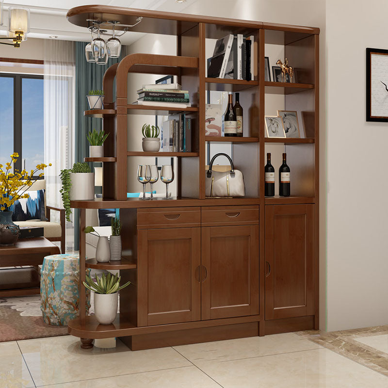 Contemporary 2-drawer Solid Wood 74.8" Tall Accent Cabinet with Doors 59"L x 15"W x 75"H Brown Clearhalo 'Cabinets & Chests' 'cabinets_chests' 'furn' 'furn_cabinets_chests' 'Furniture' 'Living Room Furniture' 7823531