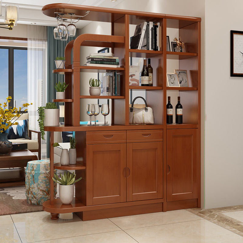 Contemporary 2-drawer Solid Wood 74.8" Tall Accent Cabinet with Doors 59"L x 15"W x 75"H Red Brown Clearhalo 'Cabinets & Chests' 'cabinets_chests' 'furn' 'furn_cabinets_chests' 'Furniture' 'Living Room Furniture' 7823532