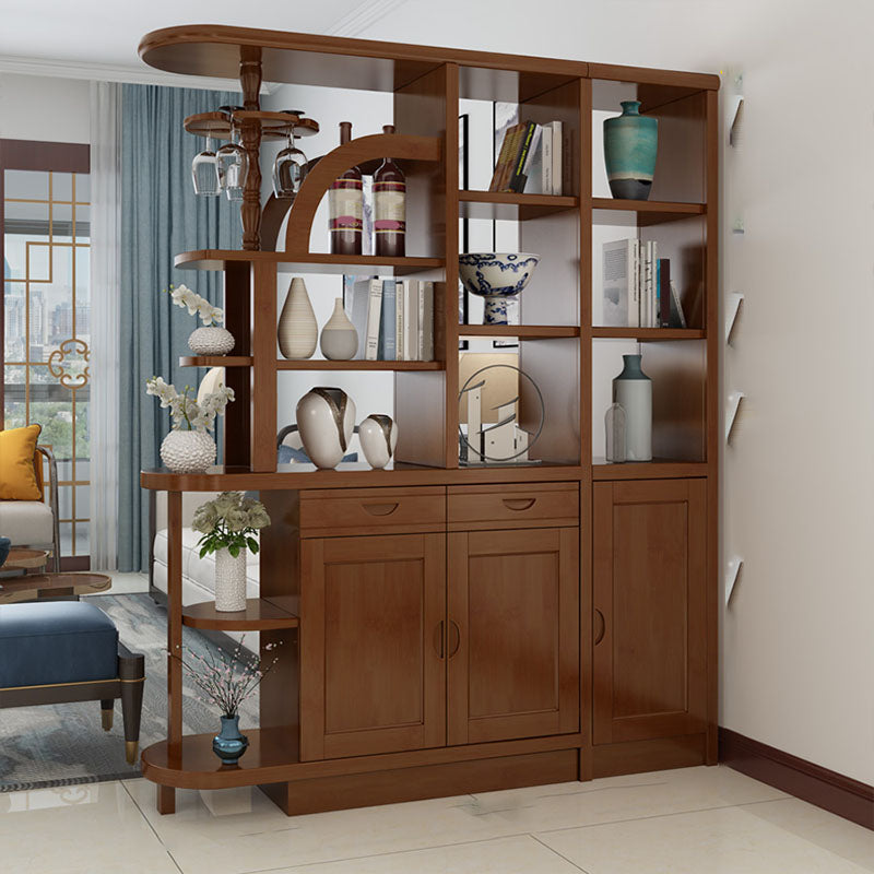 Contemporary 2-drawer Solid Wood 74.8" Tall Accent Cabinet with Doors 59"L x 15"W x 75"H Walnut Clearhalo 'Cabinets & Chests' 'cabinets_chests' 'furn' 'furn_cabinets_chests' 'Furniture' 'Living Room Furniture' 7823534