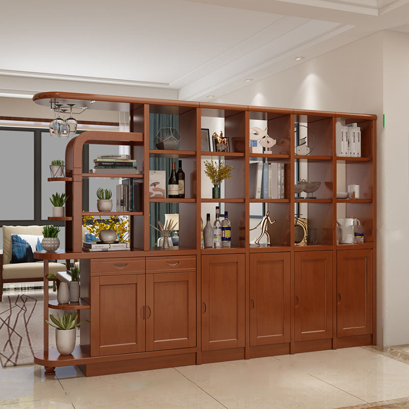 Contemporary 2-drawer Solid Wood 74.8" Tall Accent Cabinet with Doors 98"L x 15"W x 75"H Red Brown Clearhalo 'Cabinets & Chests' 'cabinets_chests' 'furn' 'furn_cabinets_chests' 'Furniture' 'Living Room Furniture' 7823538