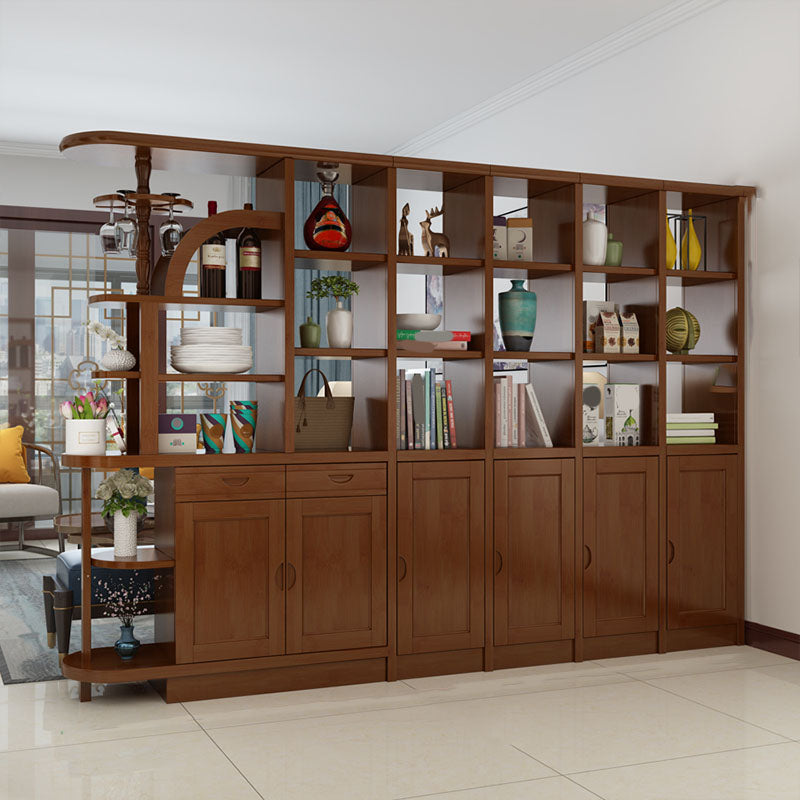 Contemporary 2-drawer Solid Wood 74.8" Tall Accent Cabinet with Doors 98"L x 15"W x 75"H Walnut Clearhalo 'Cabinets & Chests' 'cabinets_chests' 'furn' 'furn_cabinets_chests' 'Furniture' 'Living Room Furniture' 7823540