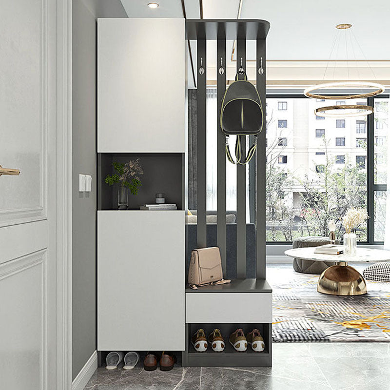 Modern 2-door Wood 78.74" Tall Accent Cabinet with Drawer for Living Room 39"L x 14"W x 79"H Dark Gray Beige Left Cabinet Clearhalo 'Cabinets & Chests' 'cabinets_chests' 'furn' 'furn_cabinets_chests' 'Furniture' 'Living Room Furniture' 7823593