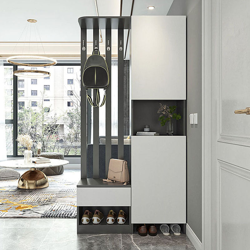 Modern 2-door Wood 78.74" Tall Accent Cabinet with Drawer for Living Room 39"L x 14"W x 79"H Dark Gray Beige Right Cabinet Clearhalo 'Cabinets & Chests' 'cabinets_chests' 'furn' 'furn_cabinets_chests' 'Furniture' 'Living Room Furniture' 7823595