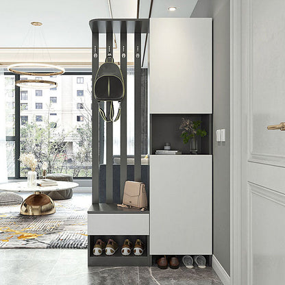 Modern 2-door Wood 78.74" Tall Accent Cabinet with Drawer for Living Room 39"L x 14"W x 79"H Dark Gray Beige Right Cabinet Clearhalo 'Cabinets & Chests' 'cabinets_chests' 'furn' 'furn_cabinets_chests' 'Furniture' 'Living Room Furniture' 7823595