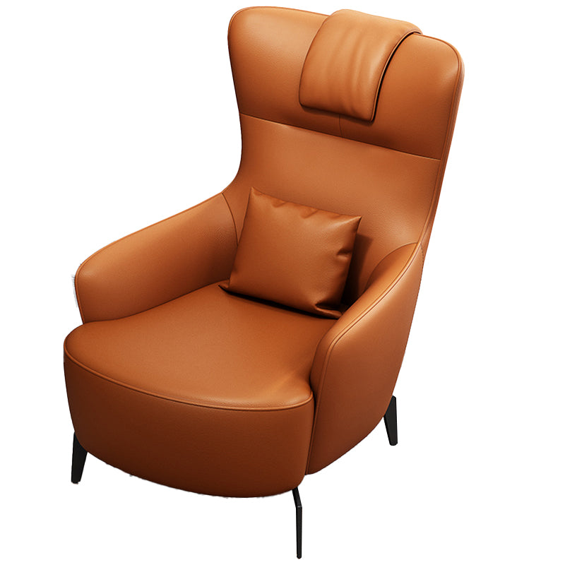 Fauteuil accent orange contemporain avec cadre en bois massif et pattes en métal