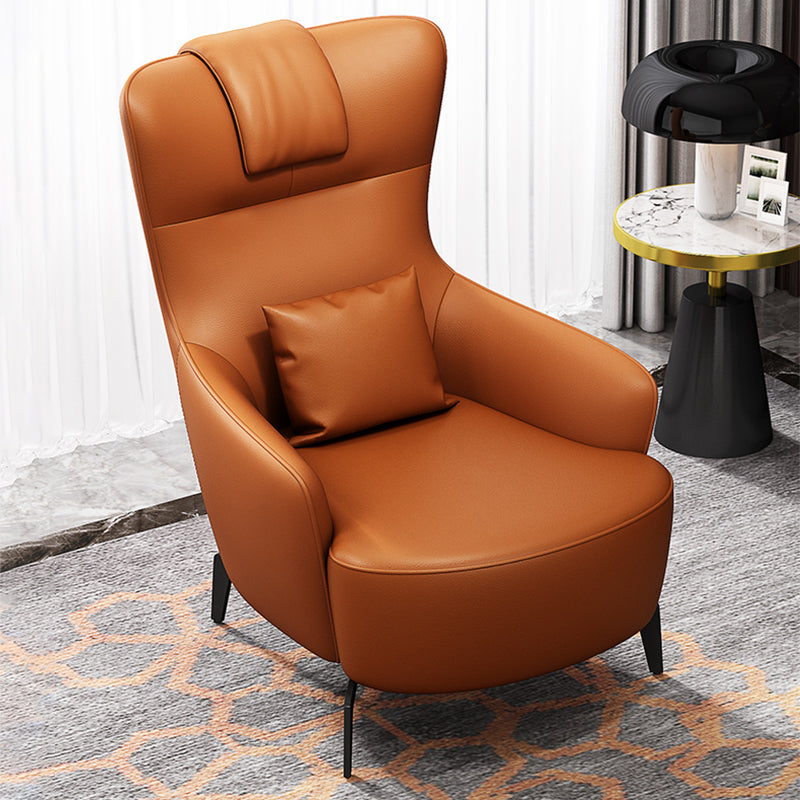 Fauteuil accent orange contemporain avec cadre en bois massif et pattes en métal