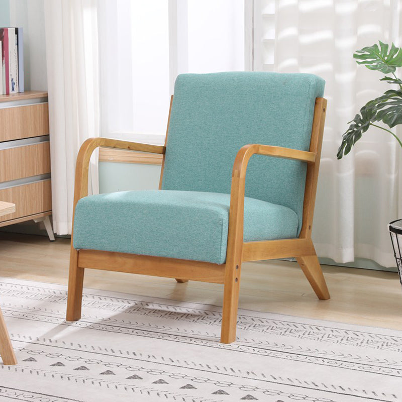 Scandinavian Basic Four Leg Armchair Solid Wood Living Room Armchair Lake Blue Cotton and Linen 1 Piece Clearhalo 'Accent Chairs' 'accent_chairs' 'Chairs & Seating' 'furn' 'furn_accent_chairs' 'Furniture' 'Living Room Furniture' 7823810