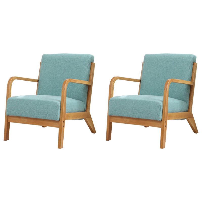 Scandinavian Basic Four Leg Armchair Solid Wood Living Room Armchair Lake Blue Cotton and Linen 2 Piece Set Clearhalo 'Accent Chairs' 'accent_chairs' 'Chairs & Seating' 'furn' 'furn_accent_chairs' 'Furniture' 'Living Room Furniture' 7823811