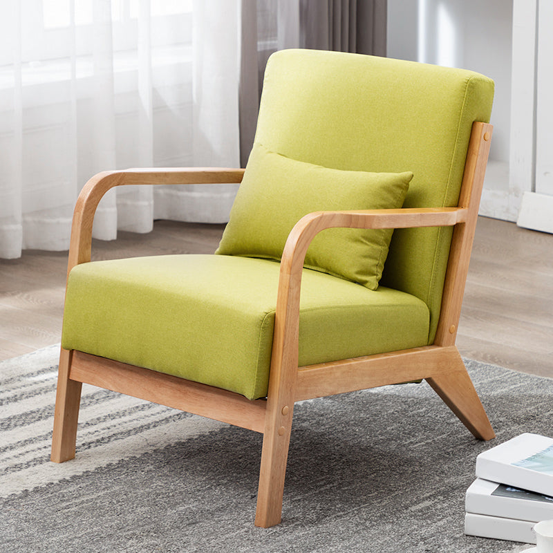 Scandinavian Basic Four Leg Armchair Solid Wood Living Room Armchair Pea Green Cotton and Linen 1 Piece Clearhalo 'Accent Chairs' 'accent_chairs' 'Chairs & Seating' 'furn' 'furn_accent_chairs' 'Furniture' 'Living Room Furniture' 7823817