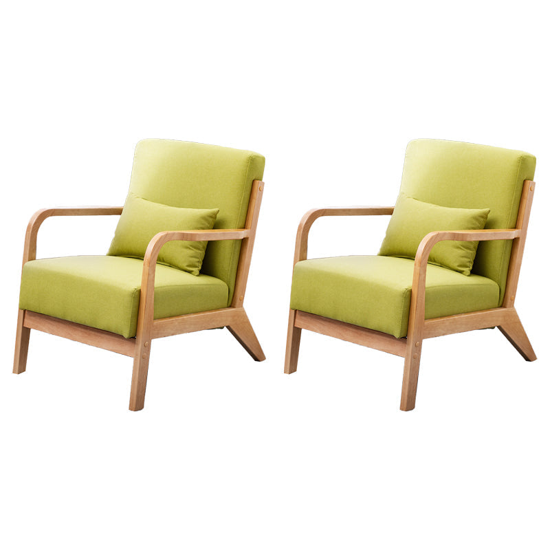 Scandinavian Basic Four Leg Armchair Solid Wood Living Room Armchair Pea Green Cotton and Linen 2 Piece Set Clearhalo 'Accent Chairs' 'accent_chairs' 'Chairs & Seating' 'furn' 'furn_accent_chairs' 'Furniture' 'Living Room Furniture' 7823819