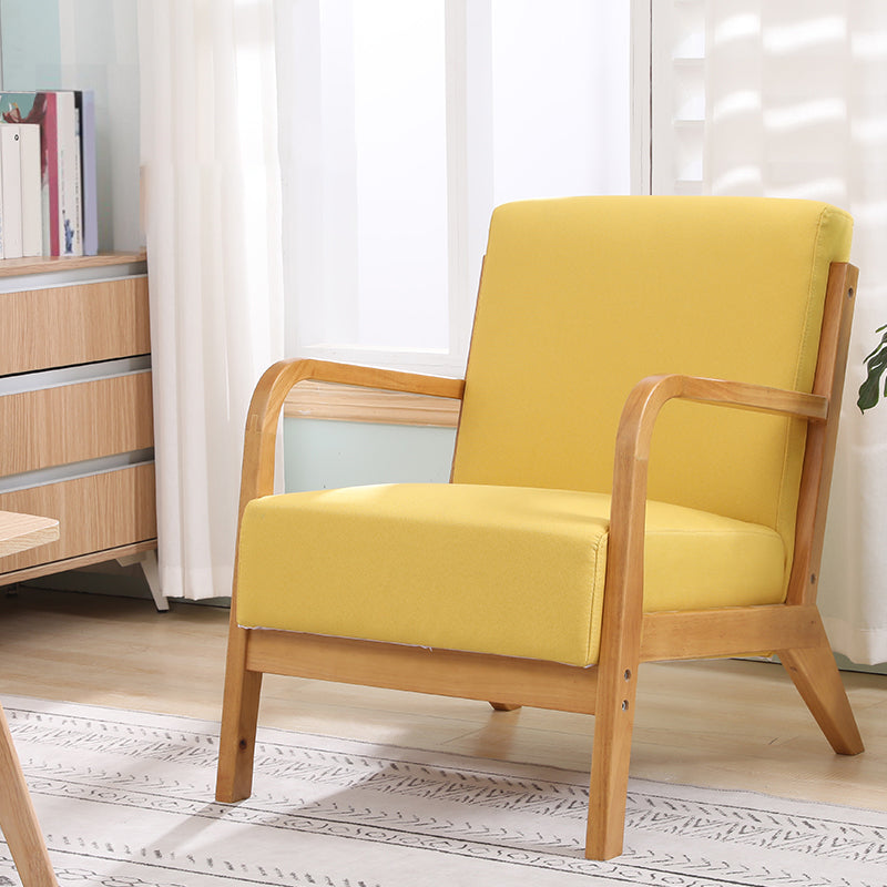 Scandinavian Basic Four Leg Armchair Solid Wood Living Room Armchair Yellow Cotton and Linen 1 Piece Clearhalo 'Accent Chairs' 'accent_chairs' 'Chairs & Seating' 'furn' 'furn_accent_chairs' 'Furniture' 'Living Room Furniture' 7823825