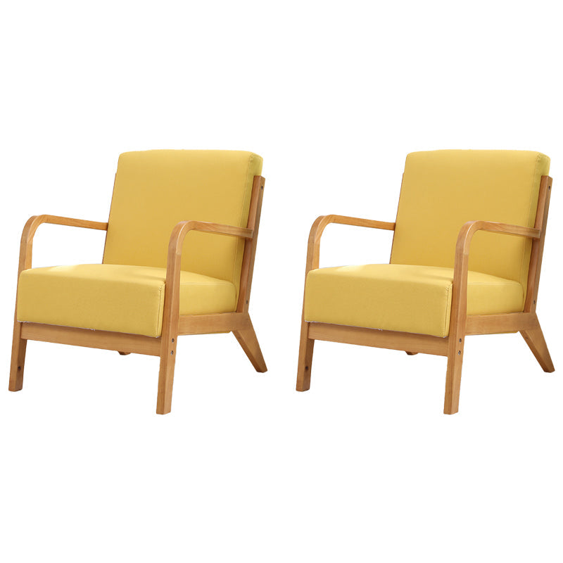 Scandinavian Basic Four Leg Armchair Solid Wood Living Room Armchair Yellow Cotton and Linen 2 Piece Set Clearhalo 'Accent Chairs' 'accent_chairs' 'Chairs & Seating' 'furn' 'furn_accent_chairs' 'Furniture' 'Living Room Furniture' 7823827