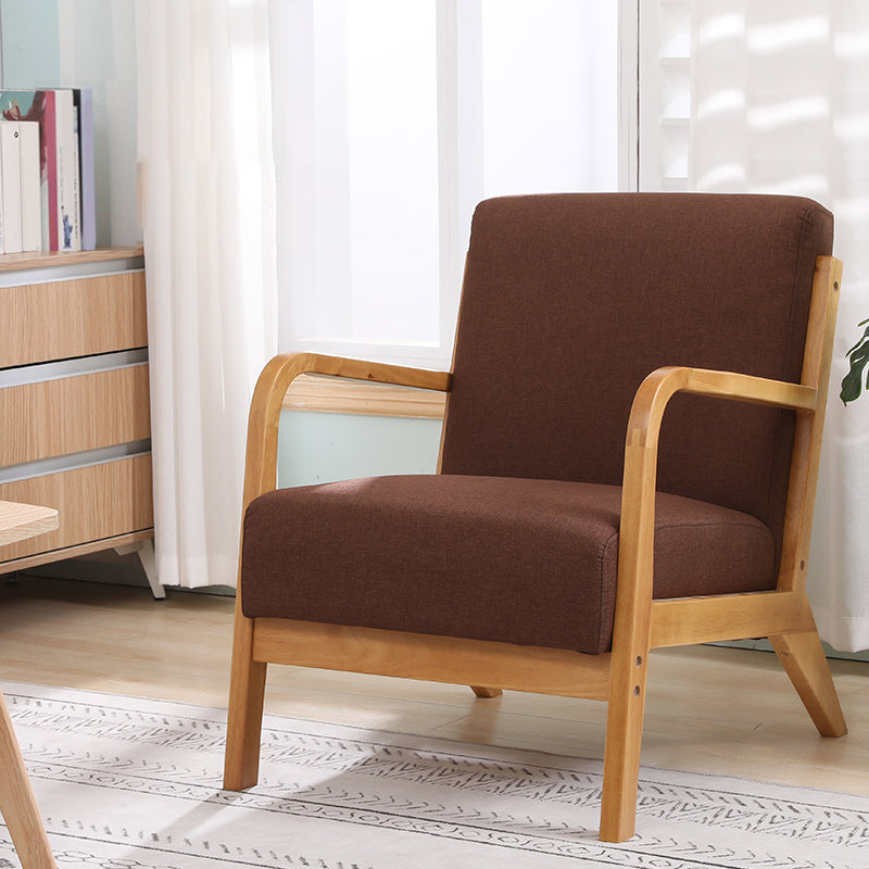 Scandinavian Basic Four Leg Armchair Solid Wood Living Room Armchair Coffee Cotton and Linen 1 Piece Clearhalo 'Accent Chairs' 'accent_chairs' 'Chairs & Seating' 'furn' 'furn_accent_chairs' 'Furniture' 'Living Room Furniture' 7823829