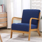 Scandinavian Basic Four Leg Armchair Solid Wood Living Room Armchair Royal Blue Cotton and Linen 1 Piece Clearhalo 'Accent Chairs' 'accent_chairs' 'Chairs & Seating' 'furn' 'furn_accent_chairs' 'Furniture' 'Living Room Furniture' 7823831
