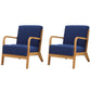 Scandinavian Basic Four Leg Armchair Solid Wood Living Room Armchair Royal Blue Cotton and Linen 2 Piece Set Clearhalo 'Accent Chairs' 'accent_chairs' 'Chairs & Seating' 'furn' 'furn_accent_chairs' 'Furniture' 'Living Room Furniture' 7823832