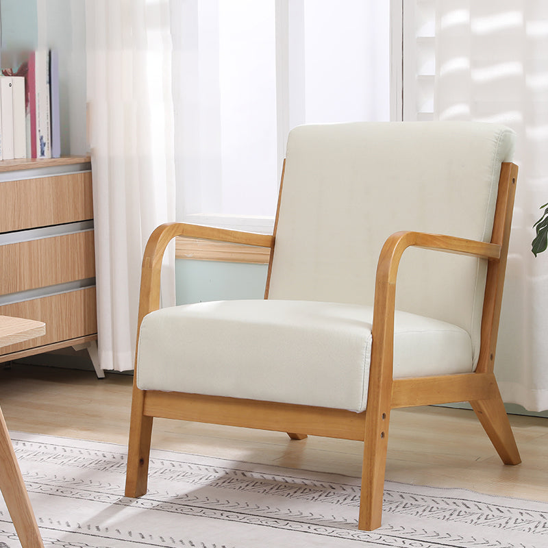 Scandinavian Basic Four Leg Armchair Solid Wood Living Room Armchair Off-White Cotton and Linen 1 Piece Clearhalo 'Accent Chairs' 'accent_chairs' 'Chairs & Seating' 'furn' 'furn_accent_chairs' 'Furniture' 'Living Room Furniture' 7823833