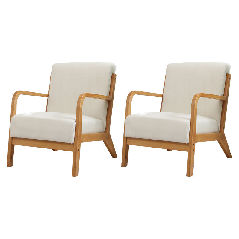Scandinavian Basic Four Leg Armchair Solid Wood Living Room Armchair Off-White Cotton and Linen 2 Piece Set Clearhalo 'Accent Chairs' 'accent_chairs' 'Chairs & Seating' 'furn' 'furn_accent_chairs' 'Furniture' 'Living Room Furniture' 7823834
