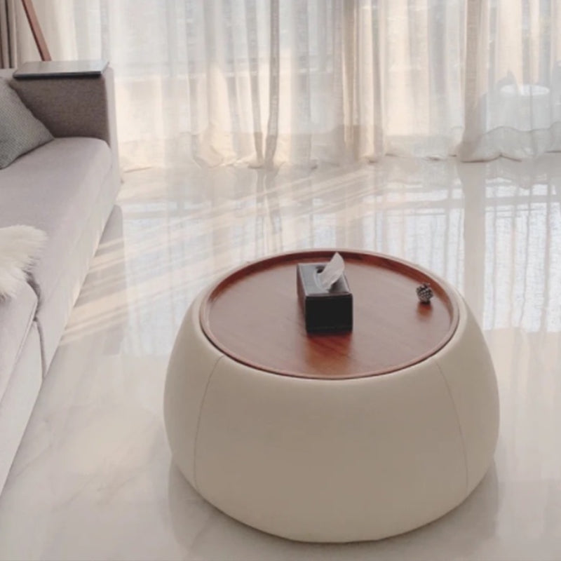 Mesa de cóctel de café negro de madera redonda contemporánea con almacenamiento