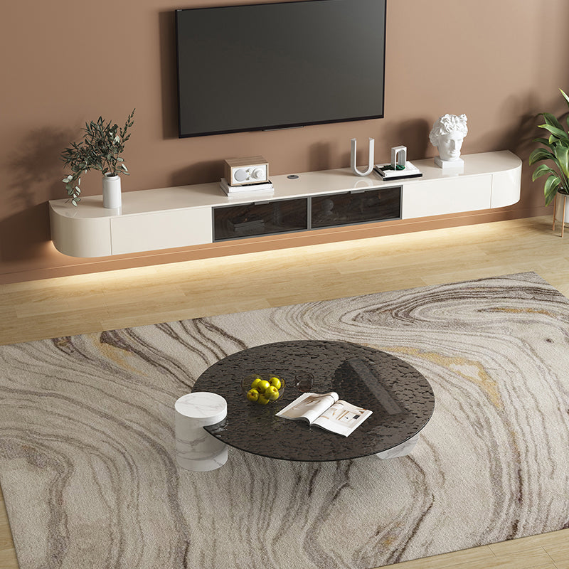 9"H Single Round Black Marble Coffee Cocktail Table with Glass Top Clearhalo 'Coffee & Accent Tables' 'Coffee Tables' 'coffee_tables' 'furn' 'furn_coffee_tables' 'Furniture' 'Living Room Furniture' 7824715