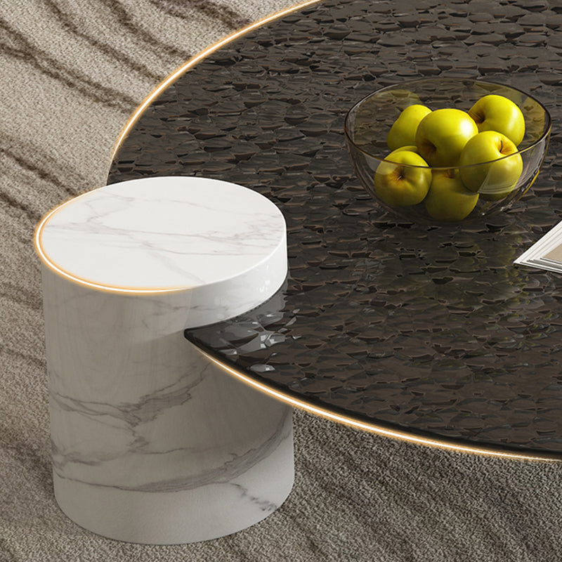 9"H Single Round Black Marble Coffee Cocktail Table with Glass Top Clearhalo 'Coffee & Accent Tables' 'Coffee Tables' 'coffee_tables' 'furn' 'furn_coffee_tables' 'Furniture' 'Living Room Furniture' 7824717