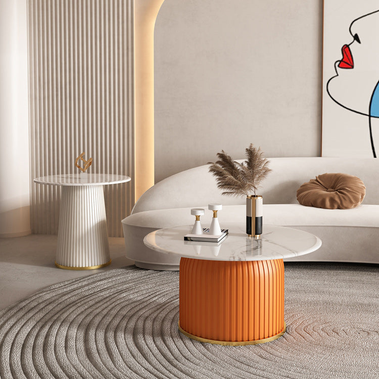 Pedestal blanco redondo Glam metal Mesa de cóctel con tapa de pizarra