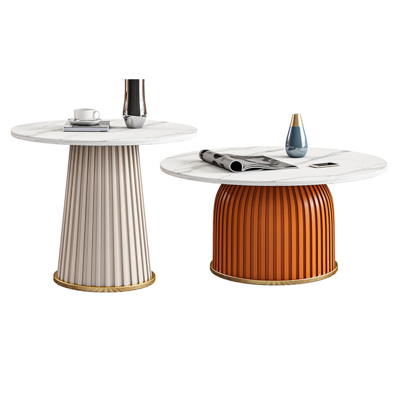 Witte voetstuk ronde glam metalen koffiecocktailtafel met lei