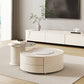 2-Piece White Round Pedestal Slate Coffee Cocktail Table with Storage