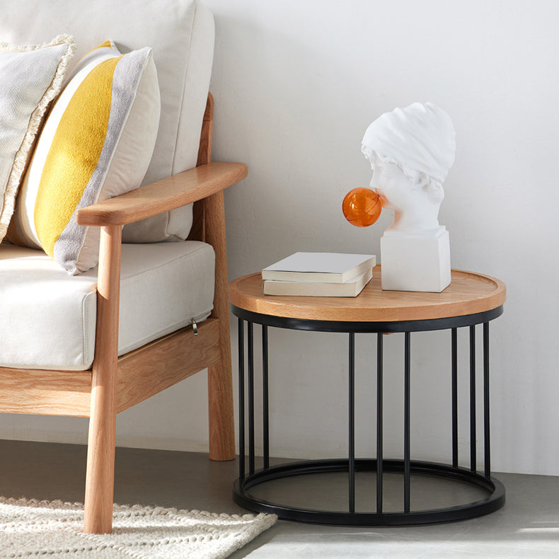 Vast houten frame industrieel natuurlijke ronde 2 nestelende salontafel set