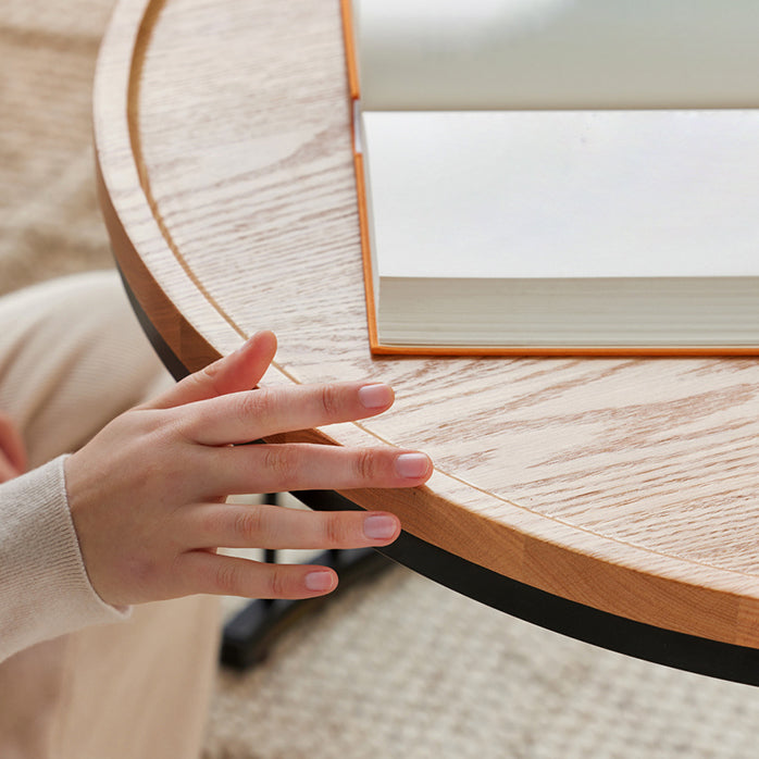 Vast houten frame industrieel natuurlijke ronde 2 nestelende salontafel set