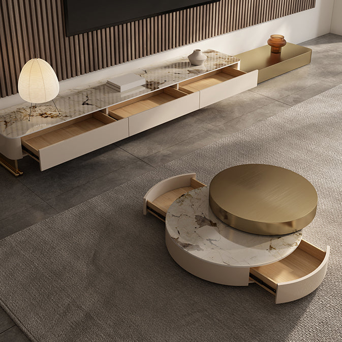 Glam No Distressing Slate Pedestal Coffee Or End Table with Drawer Clearhalo 'Coffee & Accent Tables' 'Coffee Tables' 'coffee_tables' 'furn' 'furn_coffee_tables' 'Furniture' 'Living Room Furniture' 7824892