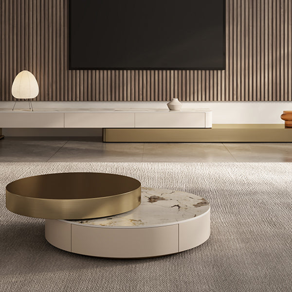 Glam No Distressing Slate Pedestal Coffee Or End Table with Drawer Clearhalo 'Coffee & Accent Tables' 'Coffee Tables' 'coffee_tables' 'furn' 'furn_coffee_tables' 'Furniture' 'Living Room Furniture' 7824894