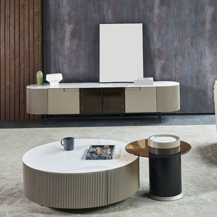 Witte leisteen slaapkamer rechthoek en ronde moderne koffie of eindtafel met opslag