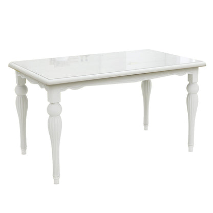 Moderno tavolo da pranzo in vetro rettangolare bianco con gambe in legno massiccio