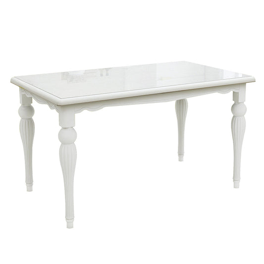 Modern White Rectangular Glass Top Dining Table with Solid Wood Legs Without Chairs