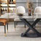 Mesa de comedor de piedra gris rectangular moderna con base de pedestal negro