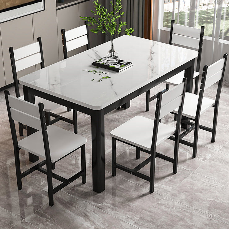 Moderner rechteckiger Glas Top Esstisch mit weiß und schwarz 4 Fuß