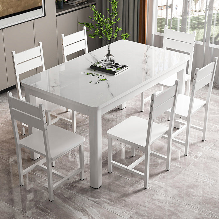 Moderner rechteckiger Glas Top Esstisch mit weiß und schwarz 4 Fuß