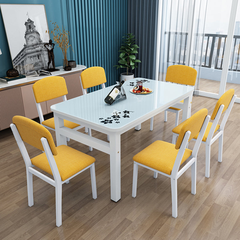 Modern White Rectangular Glass Top Dining Table with Double Pedestal 55.1"L x 31.5"W x 29.5"H Without Chairs Clearhalo 'Dining Tables & Seating' 'Dining Tables' 'dining_table' 'furn' 'furn_dining_table' 'Furniture' 'Kitchen & Dining Furniture' 7825033