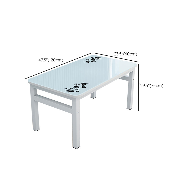 Modern White Rectangular Glass Top Dining Table with Double Pedestal Clearhalo 'Dining Tables & Seating' 'Dining Tables' 'dining_table' 'furn' 'furn_dining_table' 'Furniture' 'Kitchen & Dining Furniture' 7825044