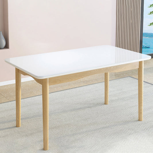 Contemporary White Rectangle Glass Top Dining Table with Legs Without Chairs