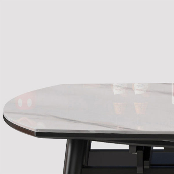 Mesa de comedor moderna de piedra blanca extensible con 4 patas de madera de goma negra