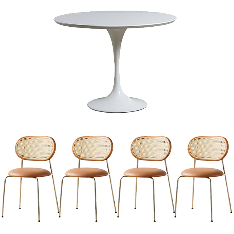 Set da pranzo contemporaneo da 1/5 pezzi con tavolo rotondo e sedie marroni opache