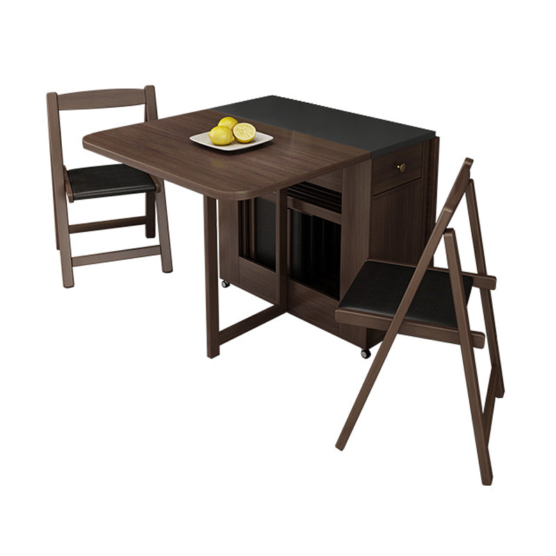 3/5/7 Pieces Modern Folding Solid Wood Multi Purpose Dining Set for Home Table & Chair(s) Nut-Brown 3 Piece Set Clearhalo 'Dining Room Sets' 'Dining Tables & Seating' 'dining_room_set' 'furn' 'furn_dining_room_set' 'Furniture' 'Kitchen & Dining Furniture' 7825323