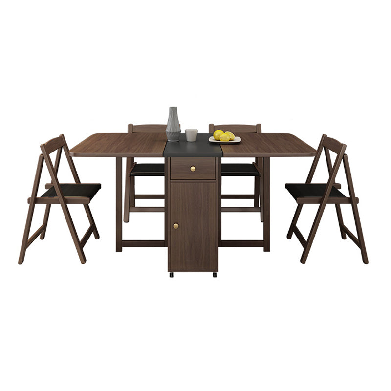 3/5/7 Pieces Modern Folding Solid Wood Multi Purpose Dining Set for Home Table & Chair(s) Nut-Brown 5 Piece Set Clearhalo 'Dining Room Sets' 'Dining Tables & Seating' 'dining_room_set' 'furn' 'furn_dining_room_set' 'Furniture' 'Kitchen & Dining Furniture' 7825325