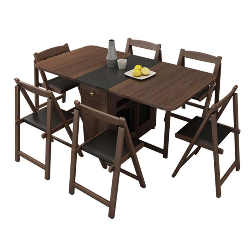 3/5/7 Pieces Modern Folding Solid Wood Multi Purpose Dining Set for Home Table & Chair(s) Nut-Brown 7 Piece Set Clearhalo 'Dining Room Sets' 'Dining Tables & Seating' 'dining_room_set' 'furn' 'furn_dining_room_set' 'Furniture' 'Kitchen & Dining Furniture' 7825327