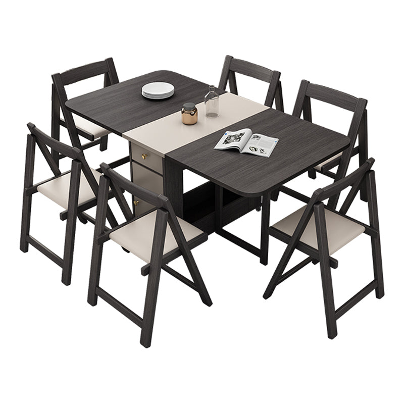 3/5/7 Pieces Modern Folding Solid Wood Multi Purpose Dining Set for Home Table & Chair(s) Khaki 7 Piece Set Clearhalo 'Dining Room Sets' 'Dining Tables & Seating' 'dining_room_set' 'furn' 'furn_dining_room_set' 'Furniture' 'Kitchen & Dining Furniture' 7825339