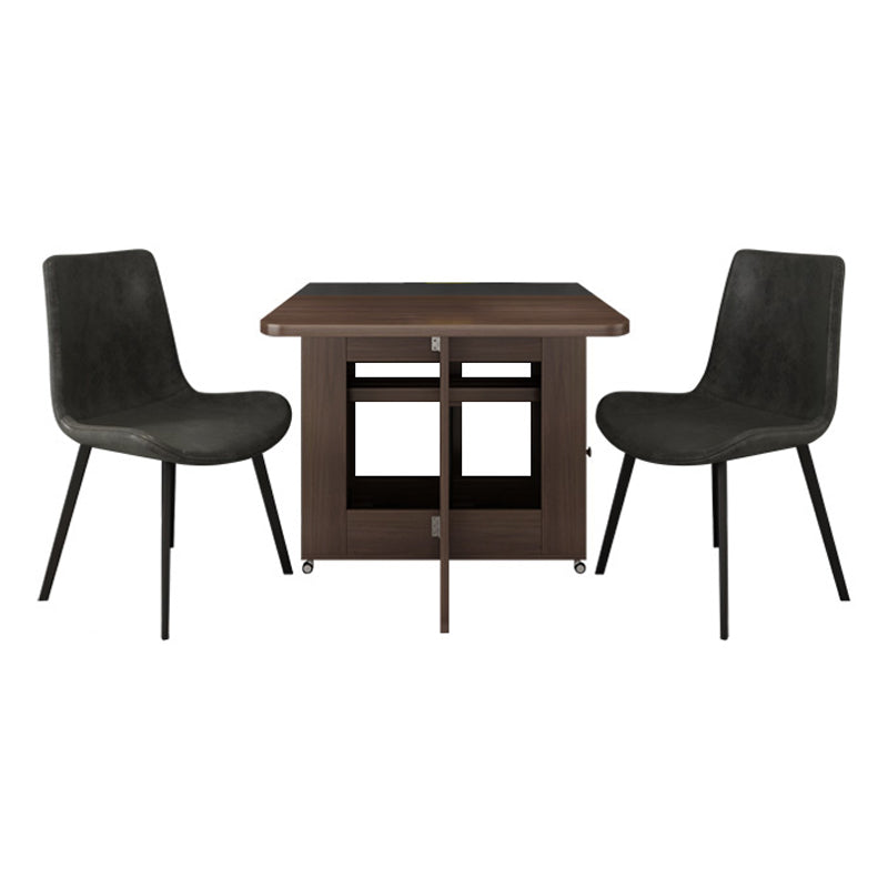 3/5/7 Pieces Modern Folding Solid Wood Multi Purpose Dining Set for Home Table & Chair(s) Walnut+Black 3 Piece Set Clearhalo 'Dining Room Sets' 'Dining Tables & Seating' 'dining_room_set' 'furn' 'furn_dining_room_set' 'Furniture' 'Kitchen & Dining Furniture' 7825341