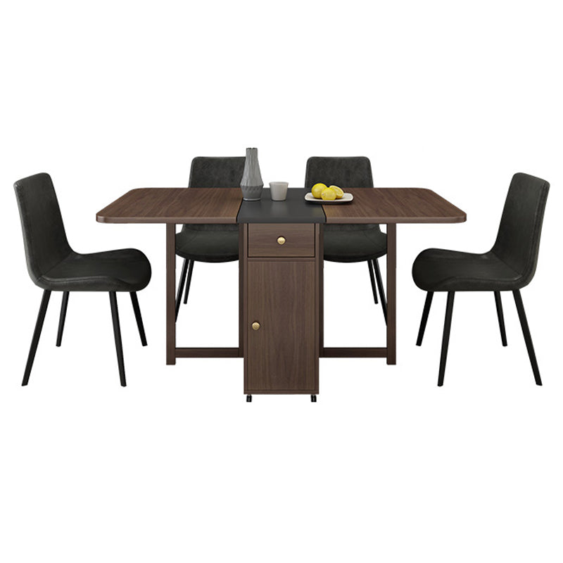 3/5/7 Pieces Modern Folding Solid Wood Multi Purpose Dining Set for Home Table & Chair(s) Walnut+Black 5 Piece Set Clearhalo 'Dining Room Sets' 'Dining Tables & Seating' 'dining_room_set' 'furn' 'furn_dining_room_set' 'Furniture' 'Kitchen & Dining Furniture' 7825342